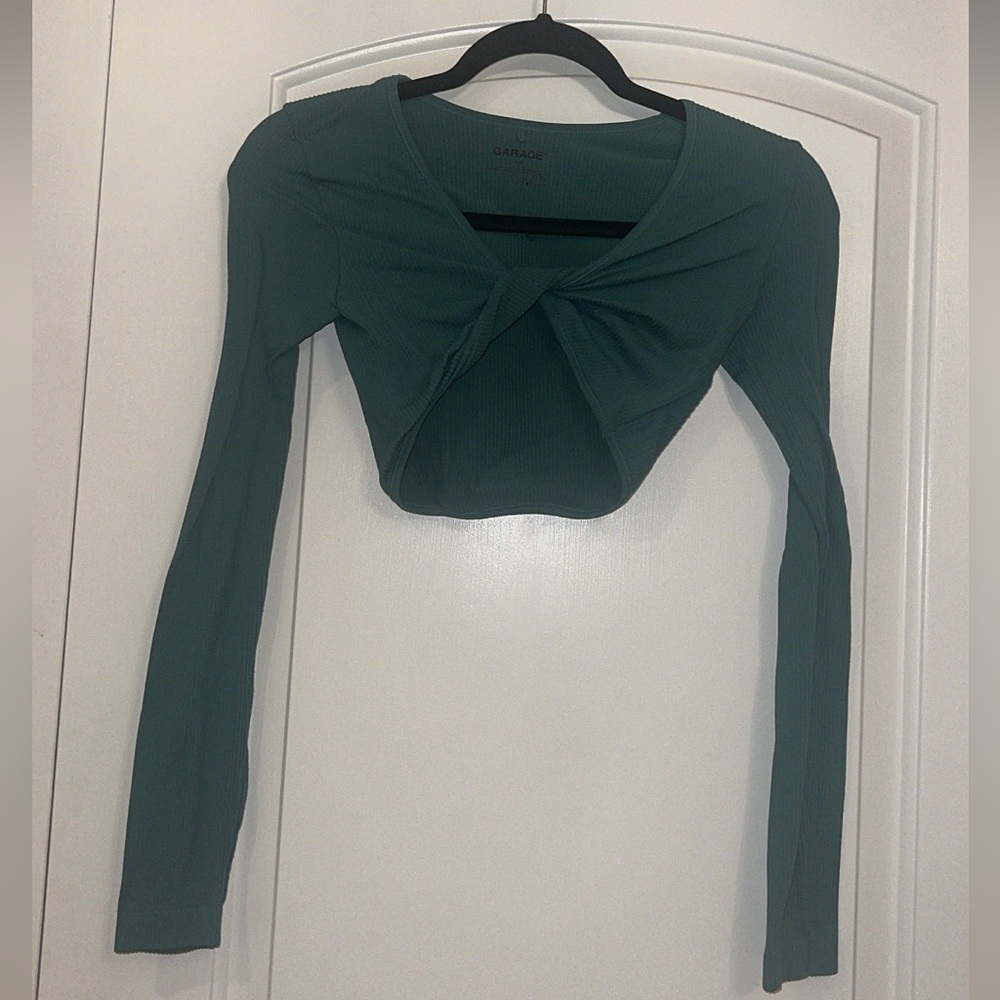Teal Ribbed Cross Long Sleeve